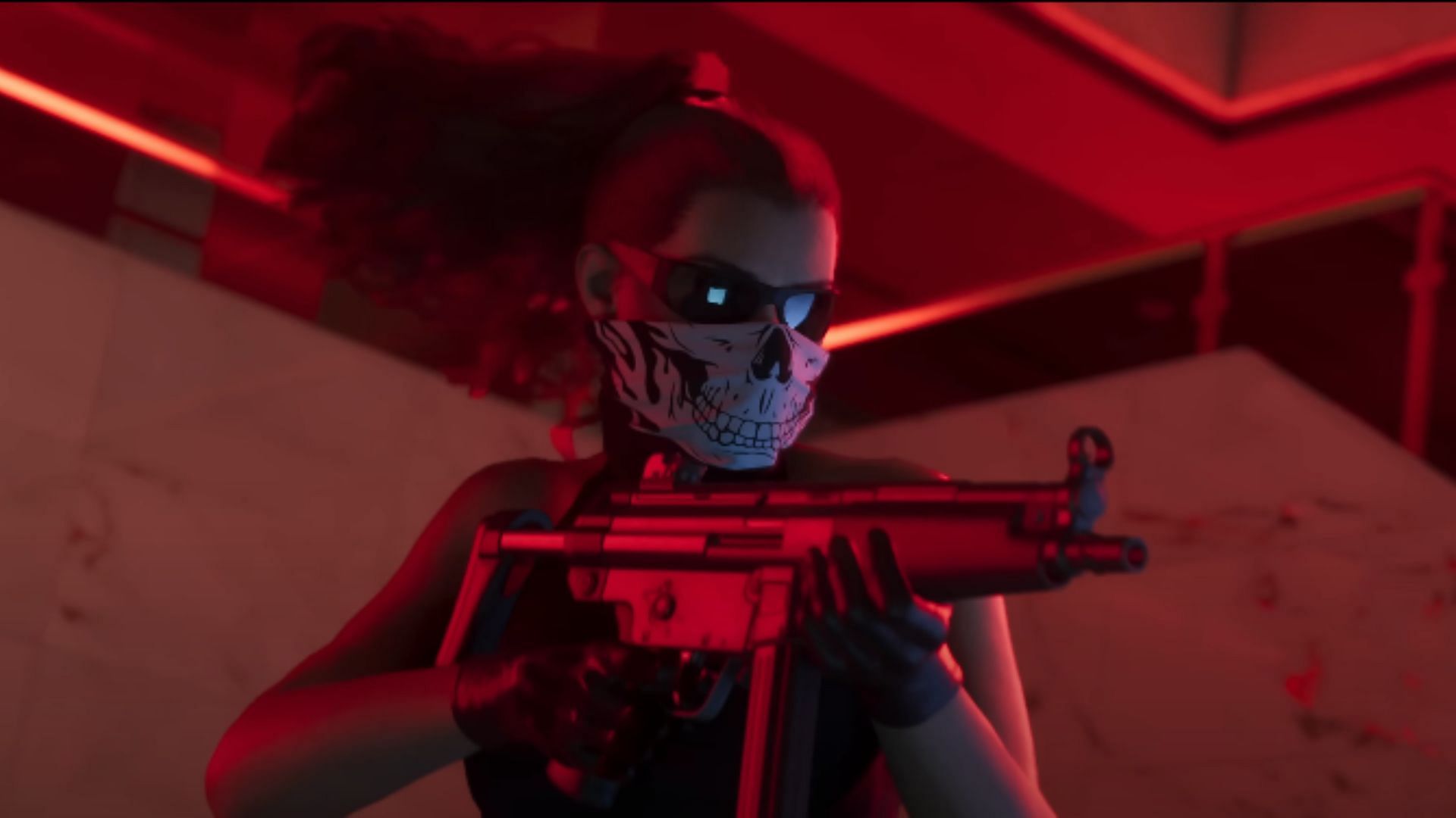 A shot of Lucia in the middle of a heist from GTA 6 trailer 2 (Image via Rockstar Games)